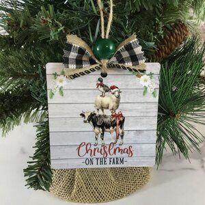 Christmas on the Farm Rustic Wooden Ornament Cow Sheep Duck